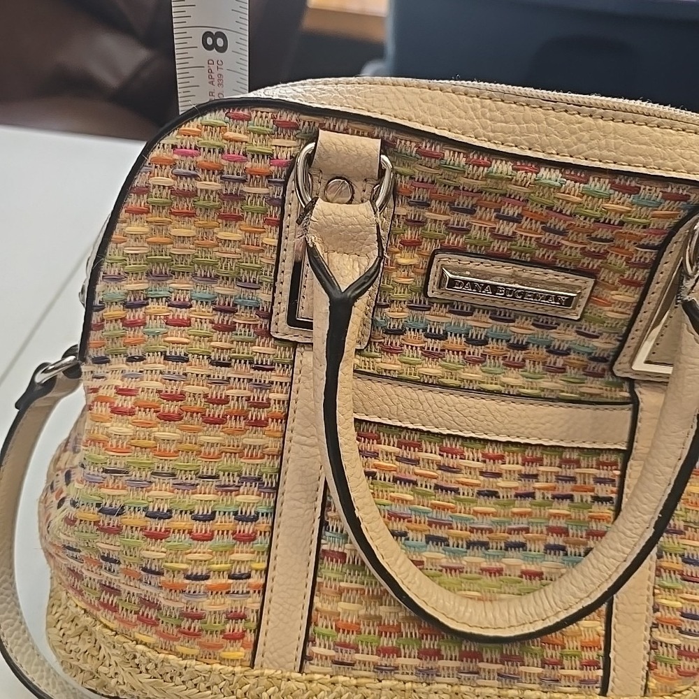 Dana Buchman Straw Tote Bag Crossbody Purse Cream Multicolor Weave Coastal Boho - Picture 11 of 11